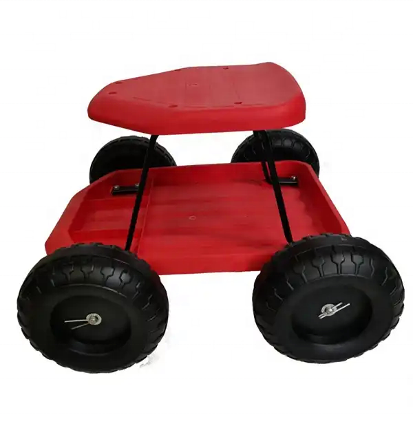 Lightweight Stackable Movable Plastic Galvanized Rolling Work Seat Garden Stool Cart Swing Work Seat With 4 Wheels