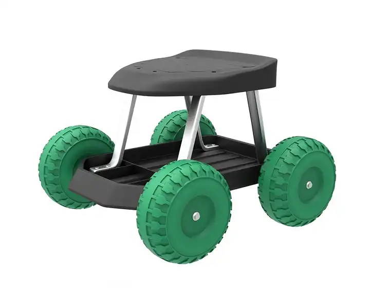 Lightweight Stackable Movable Plastic Galvanized Rolling Work Seat Garden Stool Cart Swing Work Seat With 4 Wheels