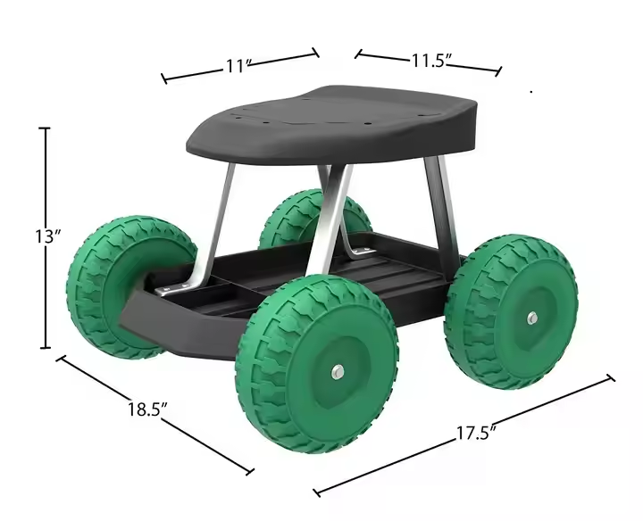 Lightweight Stackable Movable Plastic Galvanized Rolling Work Seat Garden Stool Cart Swing Work Seat With 4 Wheels