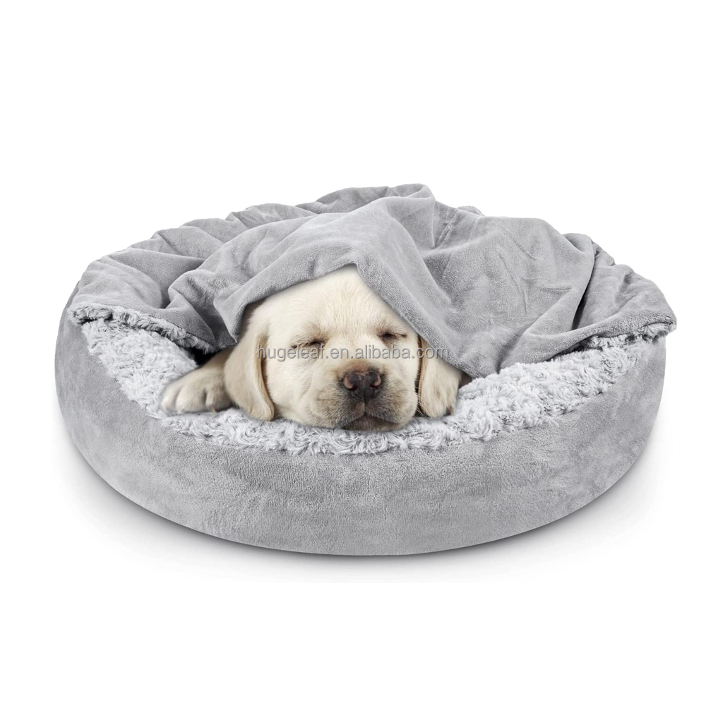 Cozy Cuddle Luxury Puppy Cat Bed Washable Plush Velvet Pet Caved Bed Donut Round Small Dog Bed