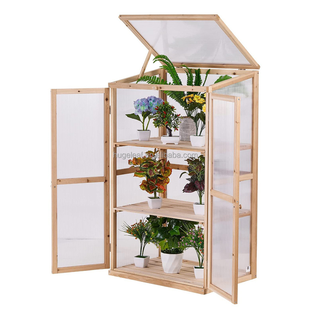 Garden Mini Nursery Vented Green House Wood Top Opening Door Cold Frame Garden Greenhouse