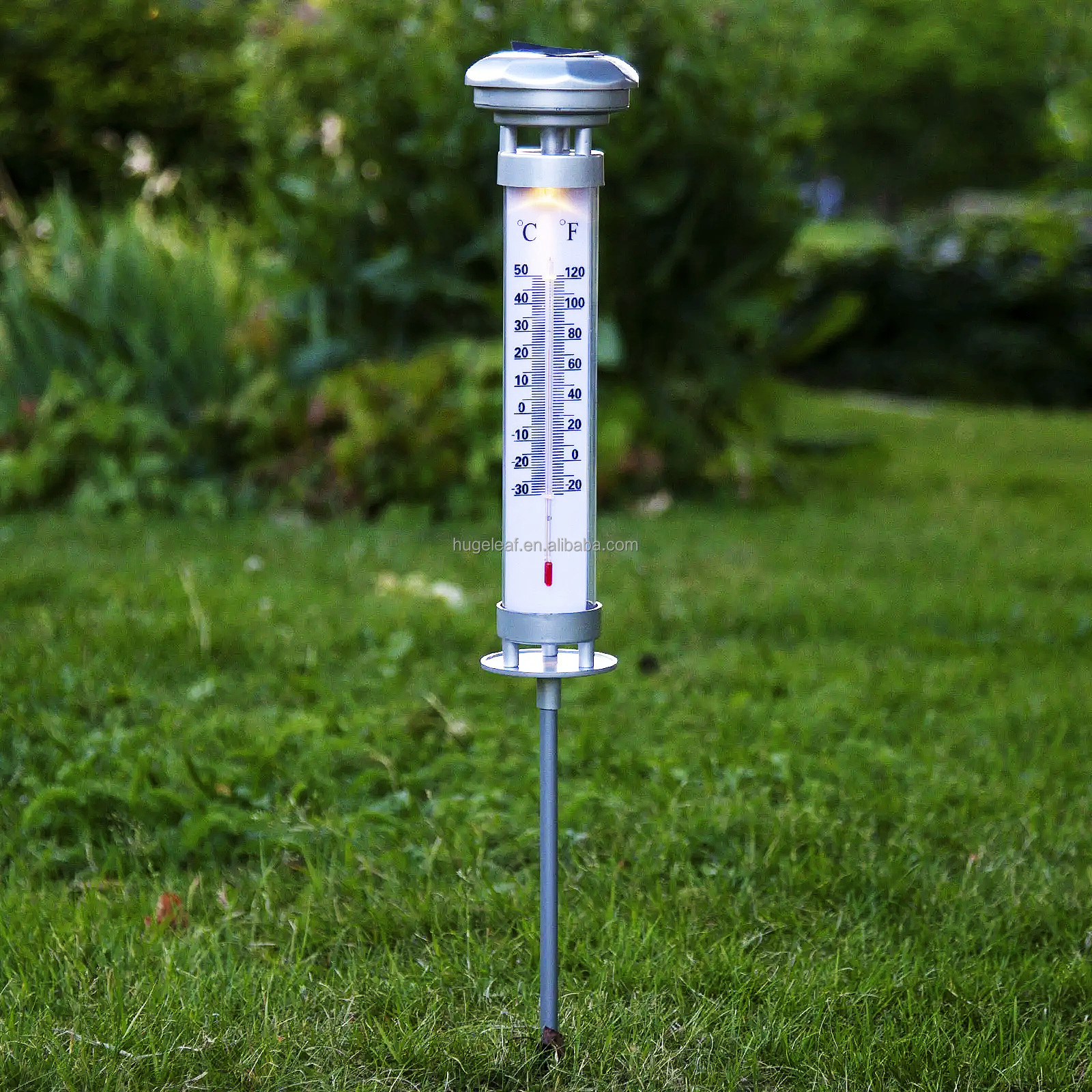 Plastic Garden Led Solar Outdoor Thermometer with ground stake