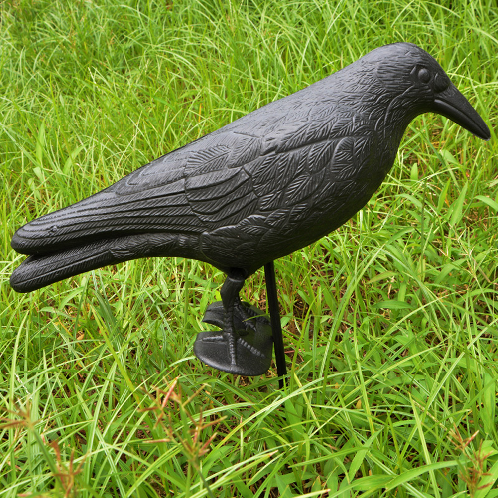 Decoy Garden Bird Scarer Stand Black Plastic Crow for hunting