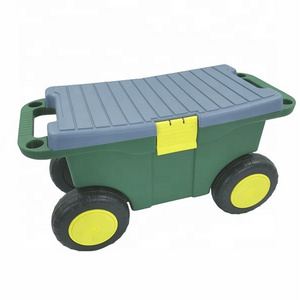 22" Removable Portable Plastic Garden Kneeler Tool Storage Cart with 4 Wheels and Bench Seat