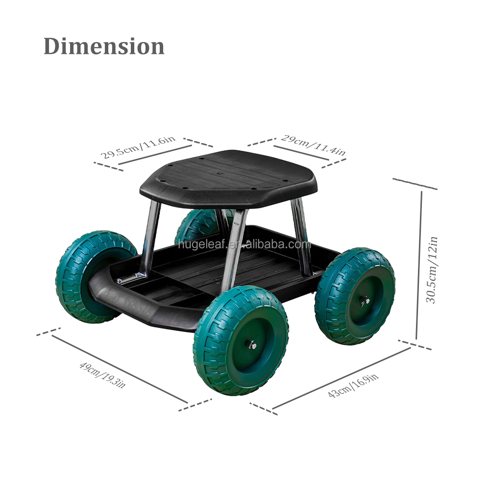 Garden Stool Cart Outdoor Work Rolling Scooter with Seat and Tool Storage Tray