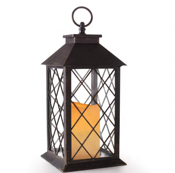 Solar Candle Lantern Large Flickering LED Flame Outdoor Hanging Storm Lantern