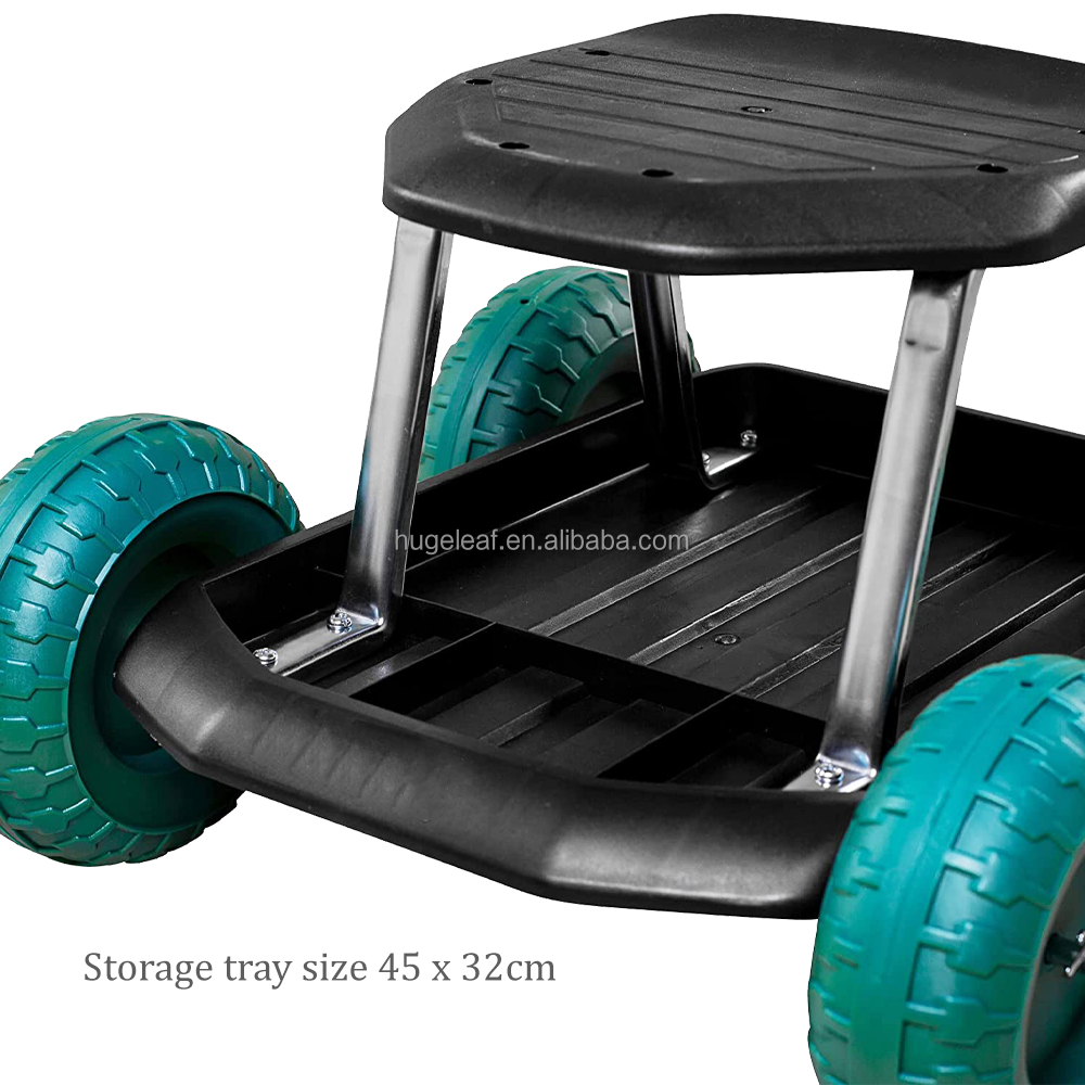 Garden Stool Cart Outdoor Work Rolling Scooter with Seat and Tool Storage Tray