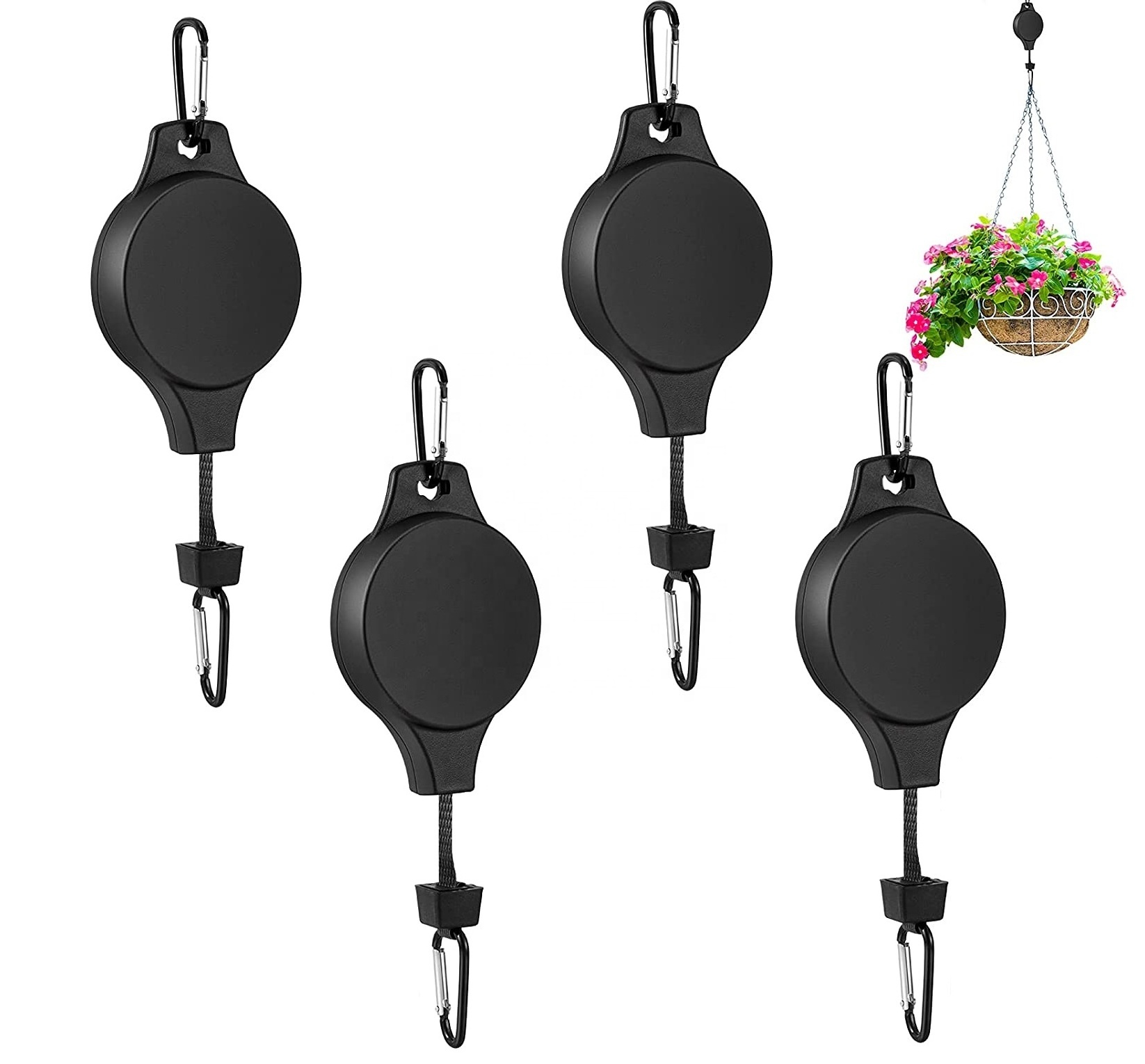 Retractable Adjustable Hanging Flower Basket Hook Hanger Plant Pulley for Hanging Plants and Bird Feeders