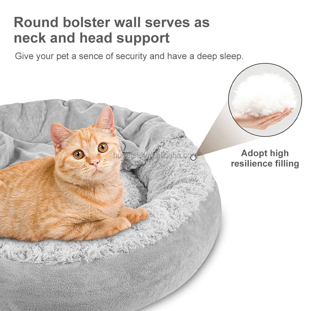 Cozy Cuddle Luxury Puppy Cat Bed Washable Plush Velvet Pet Caved Bed Donut Round Small Dog Bed