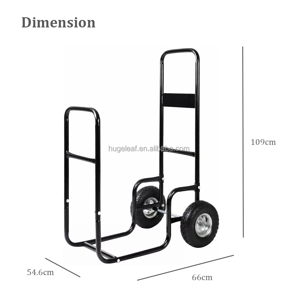 Wood Mover Rolling Cart Metal Fireplace Trolley Garden Firewood Cart with 2 Wheels