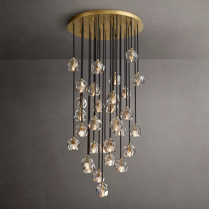 Staircase Chandeliers Postmodern Heigh Ceiling Pendant Light Solid Brass Luxury K9 Crystal Chandelier