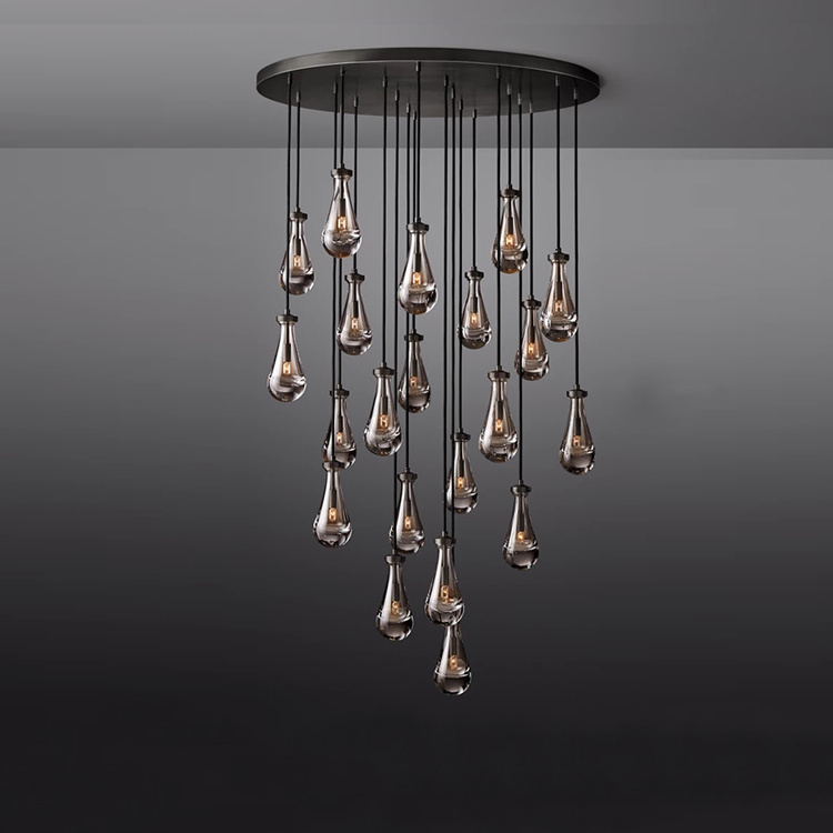 Modern Indoor Led Ceiling Light Bronze Rain Drop Pendant Roun Crystal Chandelier For Living Room