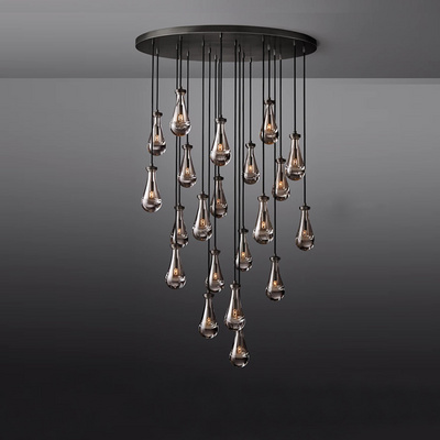 Modern Indoor Led Ceiling Light Bronze Rain Drop Pendant Roun Crystal Chandelier For Living Room