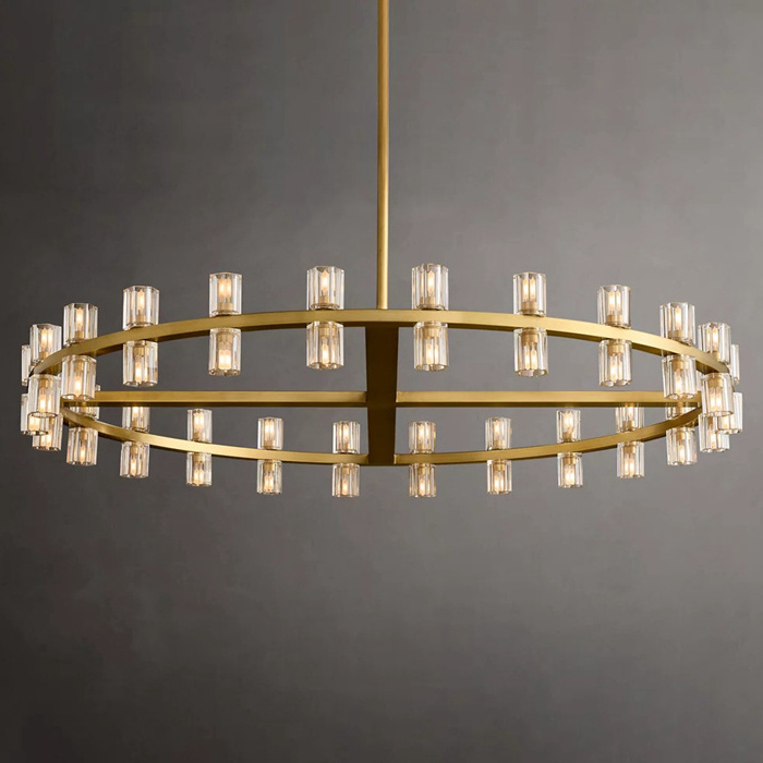 Modern Nordic Indoor Ceiling Pendant Restaurant Light Brass Crystal Ring Chandelier