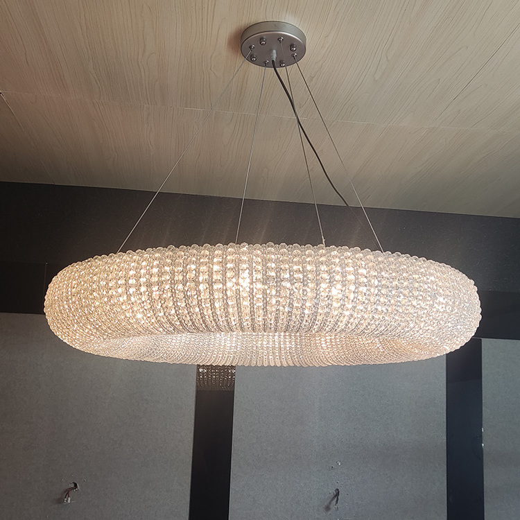 Modern Luxury Led Ceiling Lighting Home Pendants Lighting Fixture Smoke Light Crystal Halo Clear Round Led Chandelier