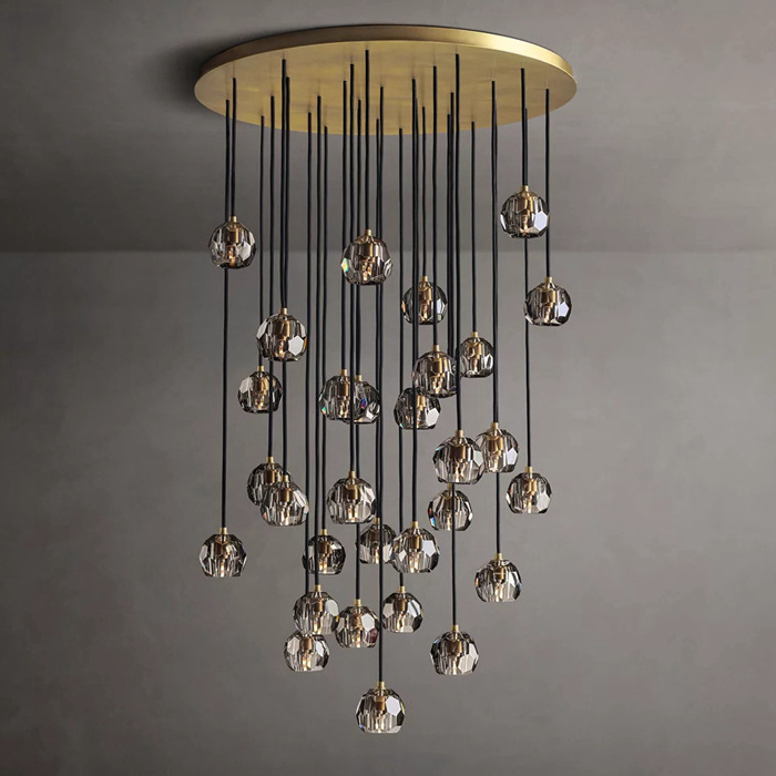 Staircase Chandeliers Postmodern Heigh Ceiling Pendant Light Solid Brass Luxury K9 Crystal Chandelier