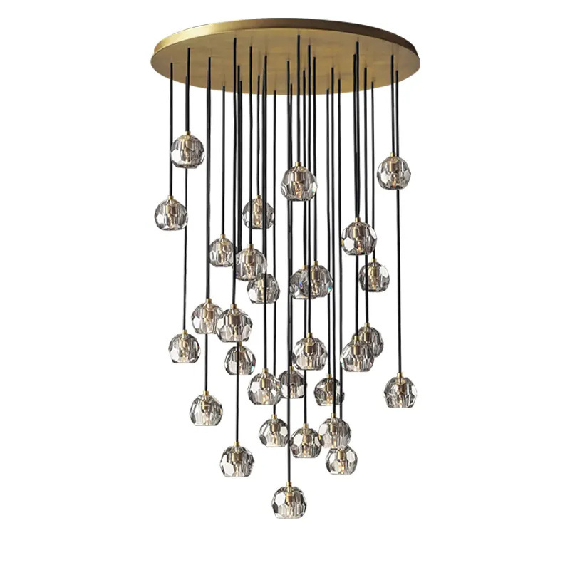 Staircase Chandeliers Postmodern Heigh Ceiling Pendant Light Solid Brass Luxury K9 Crystal Chandelier