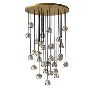 Staircase Chandeliers Postmodern Heigh Ceiling Pendant Light Solid Brass Luxury K9 Crystal Chandelier