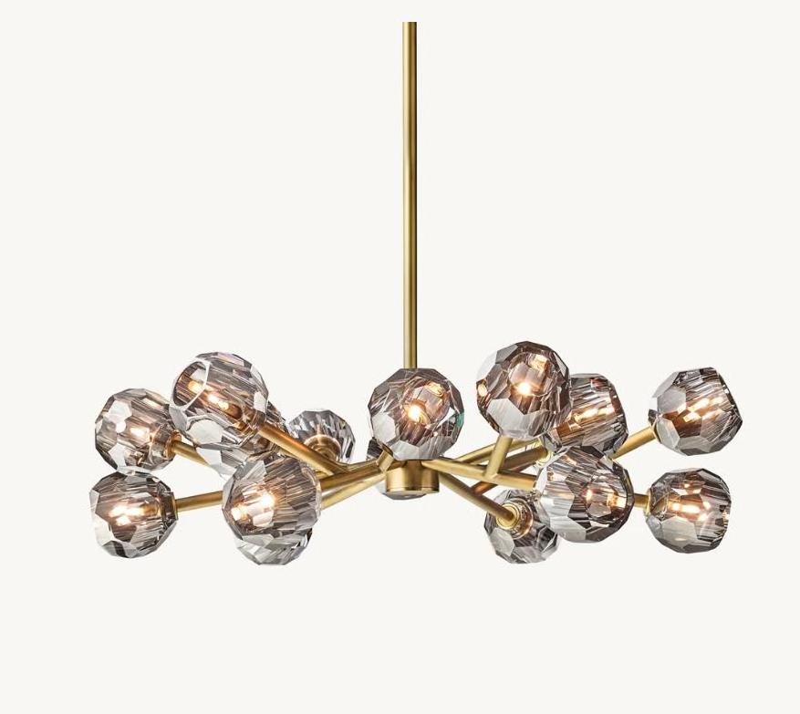 Decoration Modern Round Hotel Restaurant Hardware Boule Brass Crystal Smoke Hanging Crystal Chandeliers