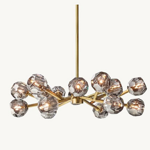 Decoration Modern Round Hotel Restaurant Hardware Boule Brass Crystal Smoke Hanging Crystal Chandeliers