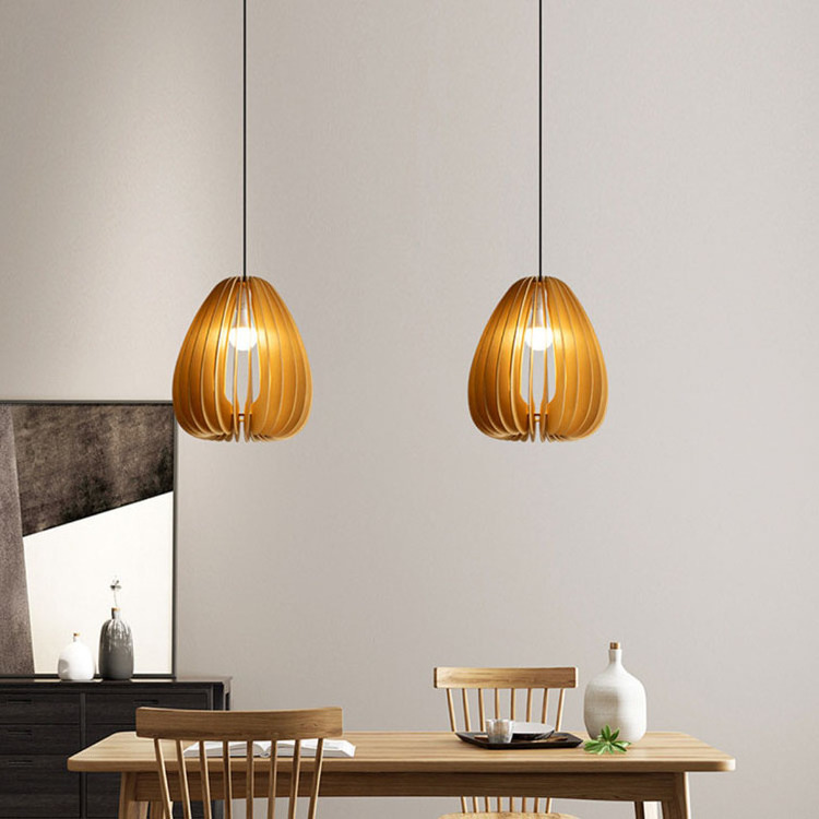 Nordic Classical Lamp Restaurant Retro Pumpkin Chandelier Vintage Wooden Pendant Lights