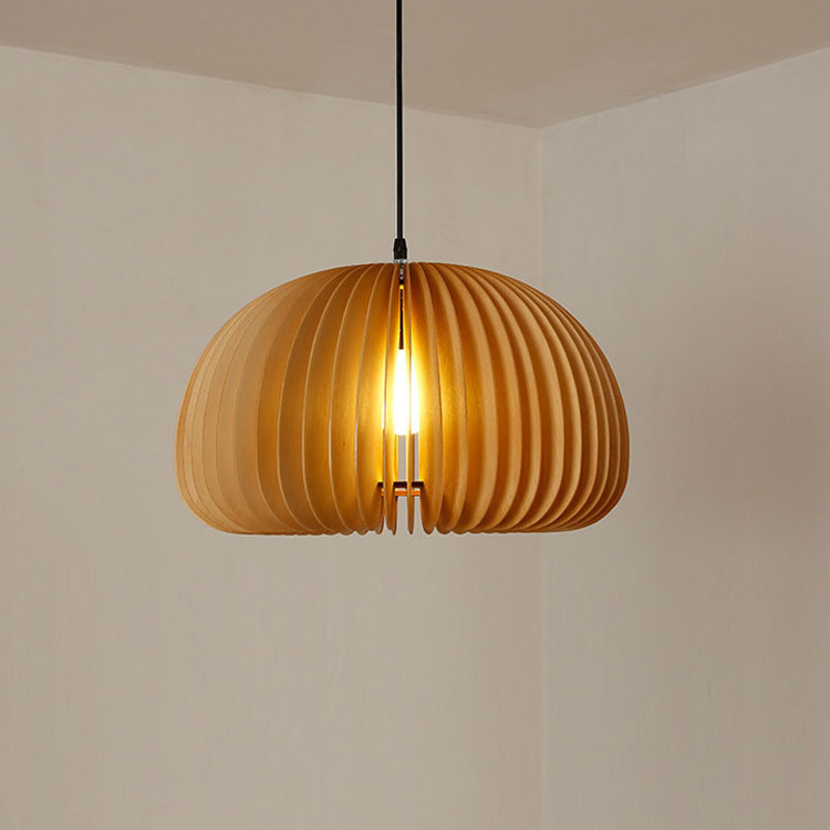 Nordic Classical Lamp Restaurant Retro Pumpkin Chandelier Vintage Wooden Pendant Lights