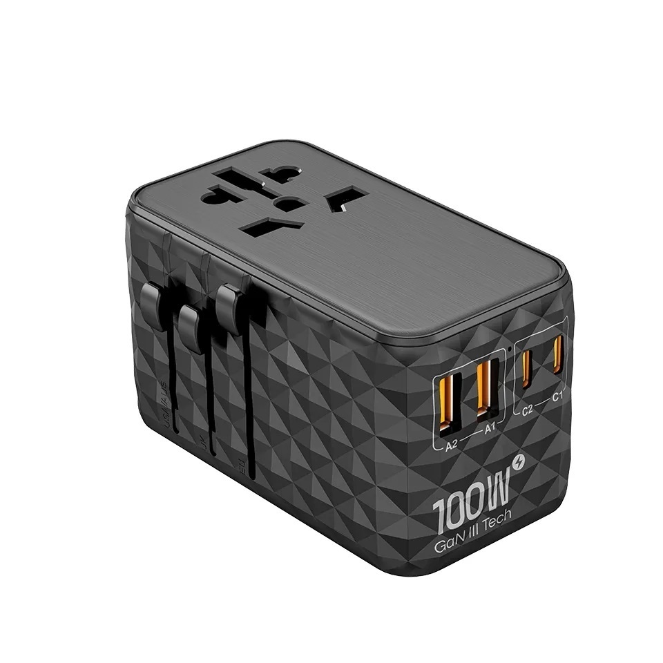 100W PD World universal travel adapter for the UAE, Dubai, UK, Europe, USA, GaN III charging for Macbook