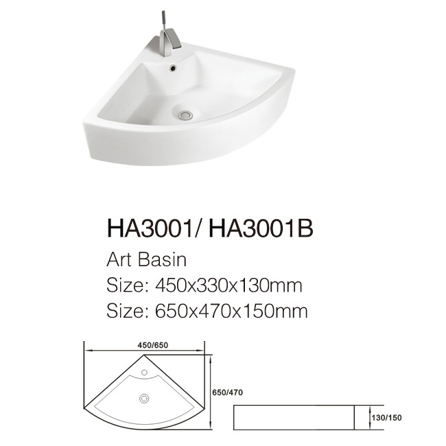 wall mounted bathroom lavabo bowl sink ceramic delta triangular shape conrer art wash basin