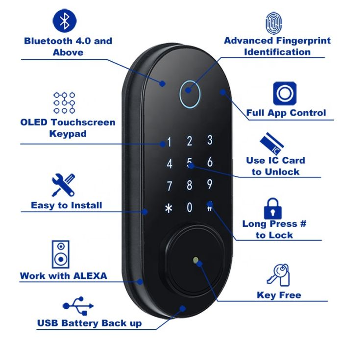 HUILI Home Zinc Alloy Electronic Fingerprint Lock Gate Room Digital Fingerprint Smart keyless Door Lock