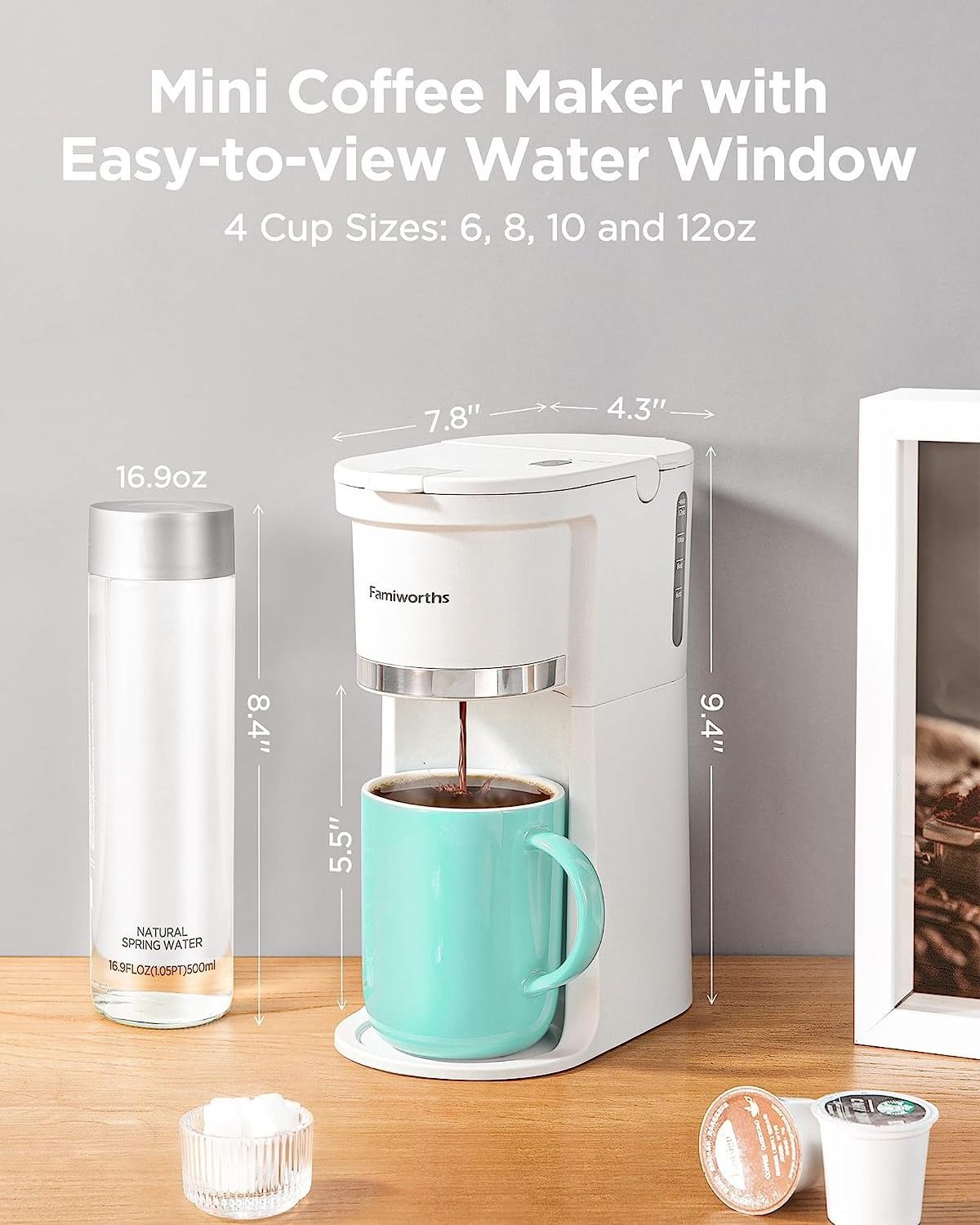 Mini Coffee Maker Single Serve, Instant One Cup for K Cup & Capsule Coffee Machine with Water Window and Descaling Reminder