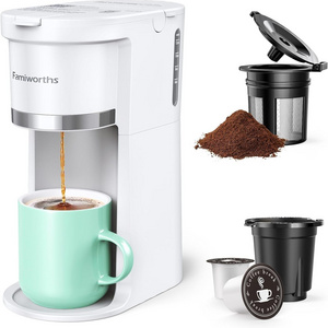 Mini Coffee Maker Single Serve, Instant One Cup for K Cup & Capsule Coffee Machine with Water Window and Descaling Reminder