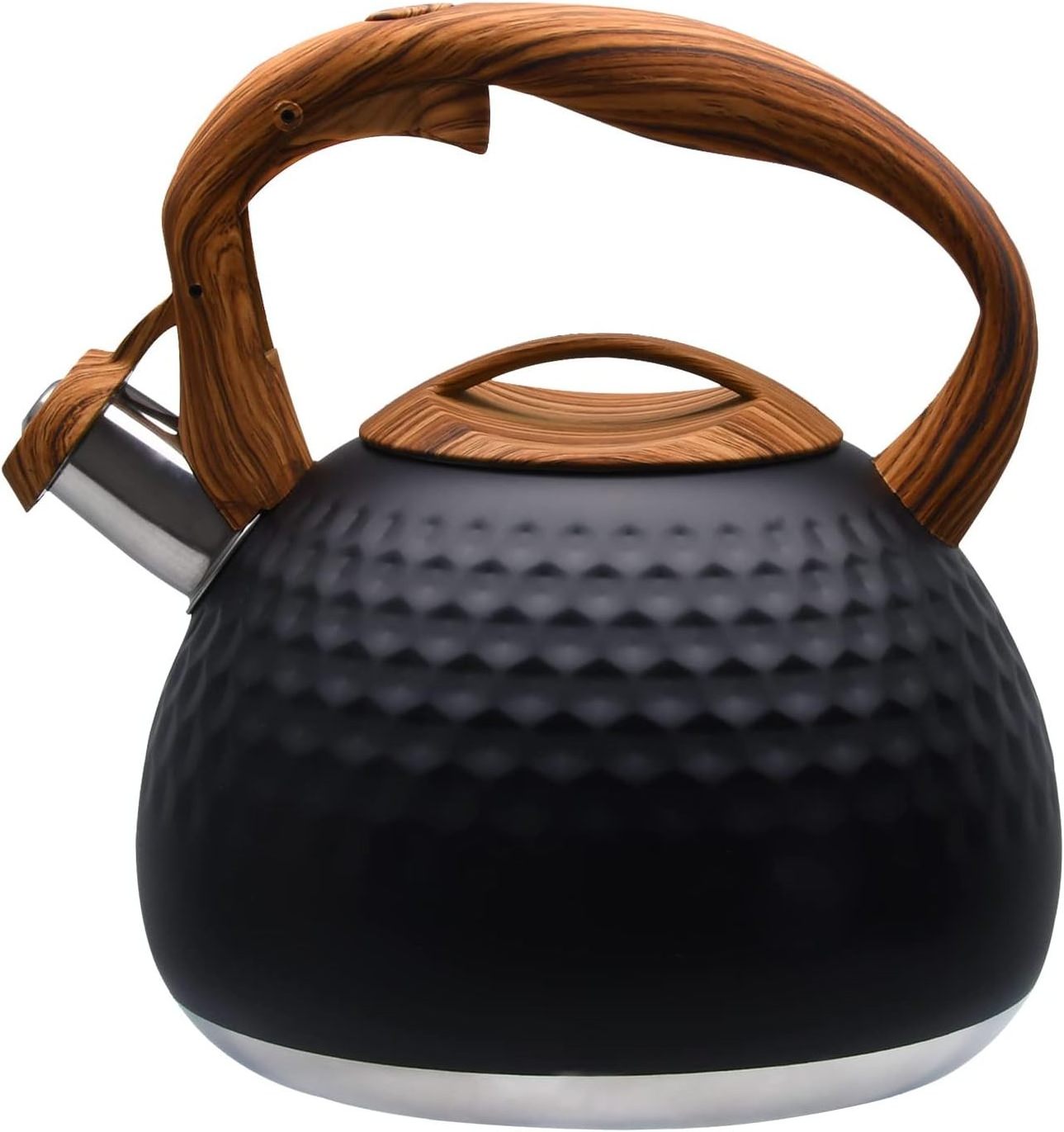 Tea Kettle for Boiling Water, 3.1 Quart 3L Heavy Stainless Steel with Wood Pattern Handle, Unique Button Control Kettle Outlet