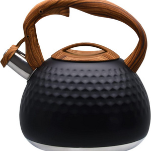 Tea Kettle for Boiling Water, 3.1 Quart 3L Heavy Stainless Steel with Wood Pattern Handle, Unique Button Control Kettle Outlet