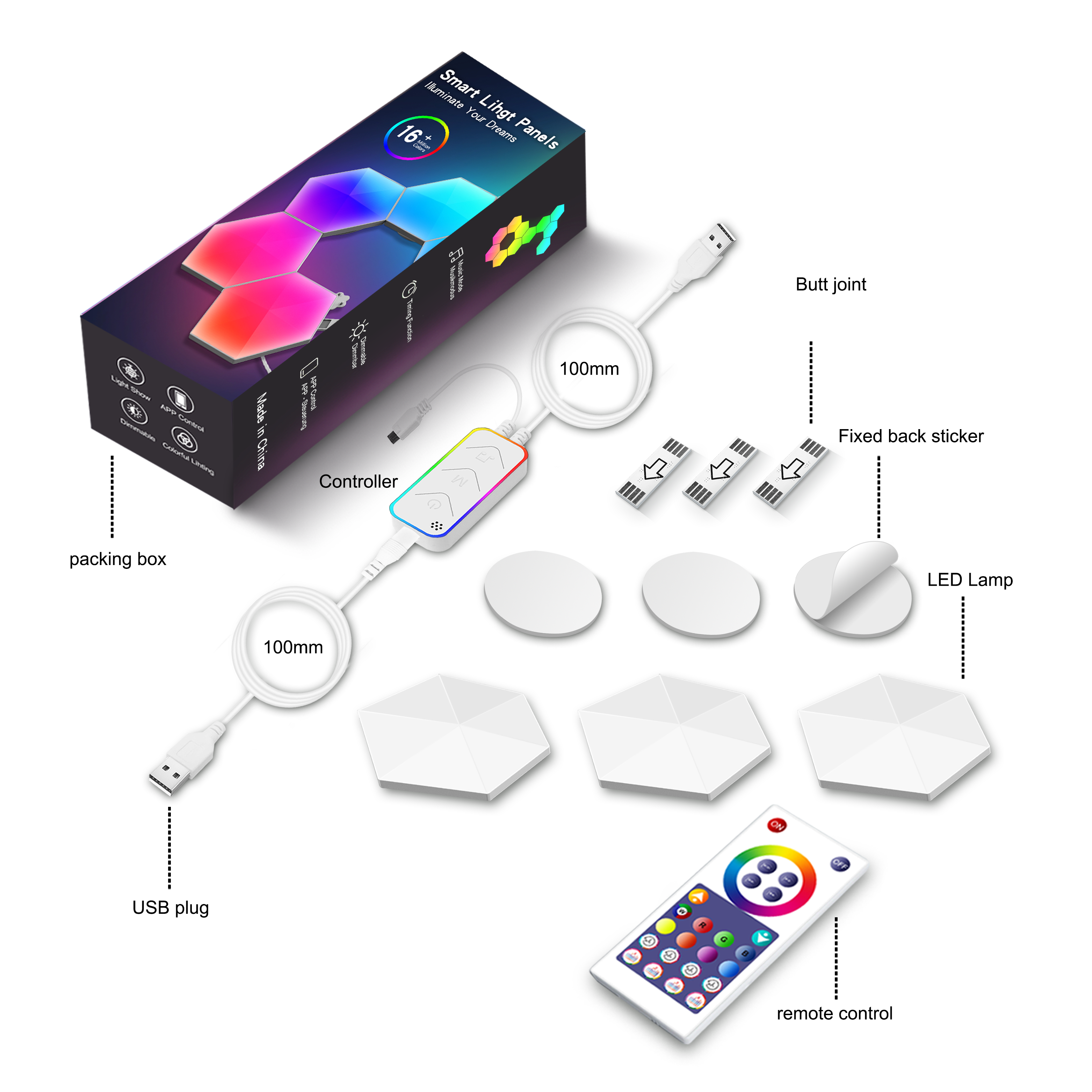 3/6PCS DIY RGB modular hexagon Quantum Light smart home light App Remote Control Voice Control  smart led ambient light panels