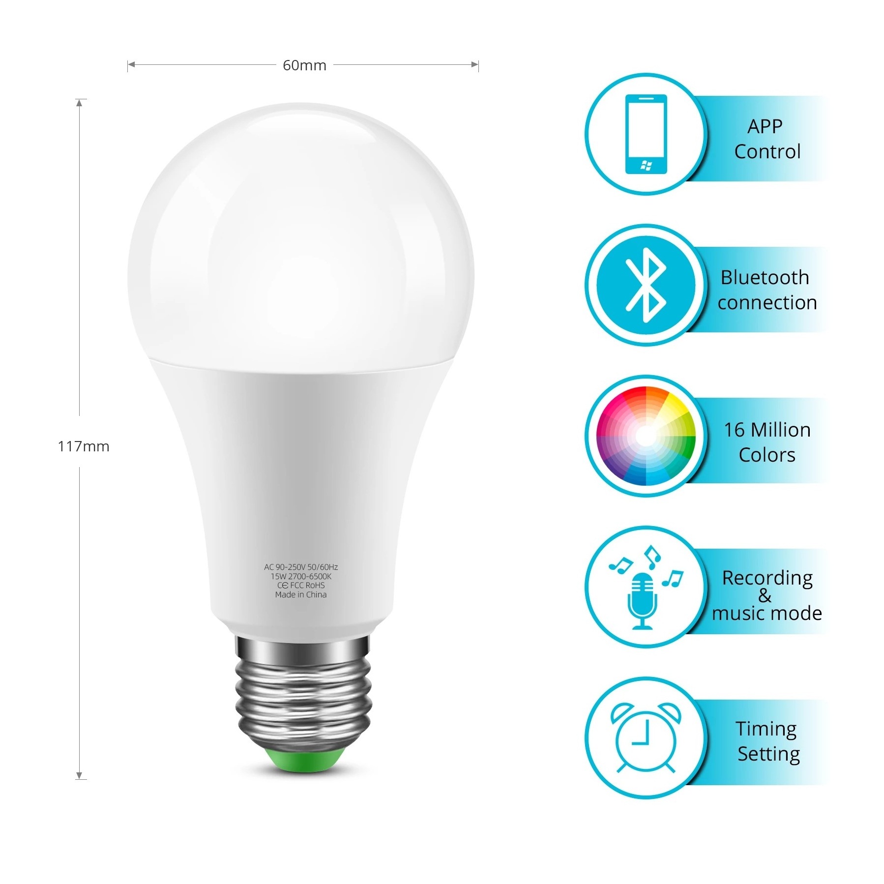 Smart Light Bulb Rgb Cold/Warm light Color Changing Dimmable  A19 E14 E27 E26 B22 9w Equivalent Led Smart Bulb