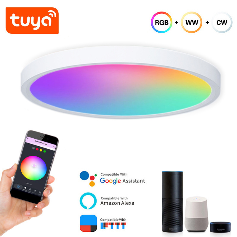 Rgbcw Dimmable Tu ya App Compatible With Alexa  Home Bedroom Living Room Ambient Light  Wifi Led Round Smart Ceiling Light