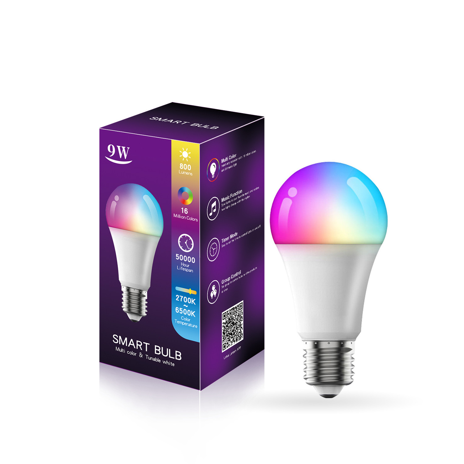 9W home intelligent voice control smart rgbcw 16million colour wifi bulb remote control smart light bulb with blue tooth