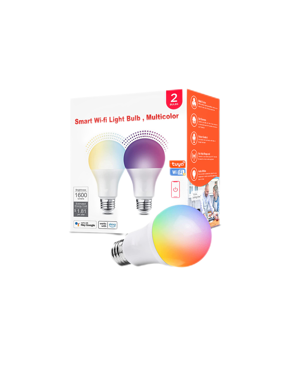 Smart LED Bulb E26  RGBCW WiFi LED Tu ya Smart Alexa And  Home Voice Control 806lm 9W E27 E26 B22 Plug Saving Energy