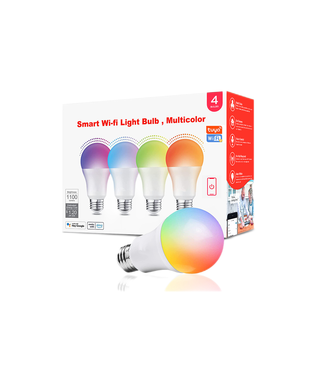 Smart LED Bulb E26  RGBCW WiFi LED Tu ya Smart Alexa And  Home Voice Control 806lm 9W E27 E26 B22 Plug Saving Energy