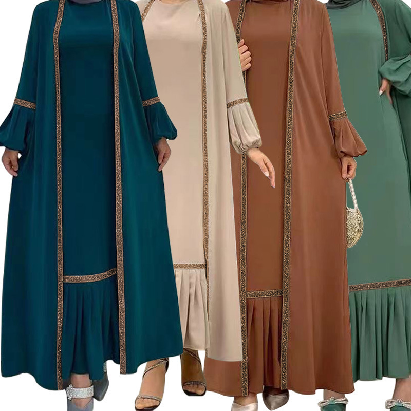 Manufacture solid eid abaya dubai turkey muslim fashion new two piece abaya women muslim dress 2023 turkey for women