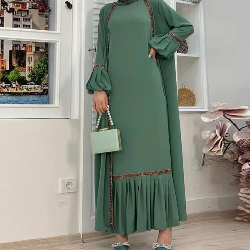 Manufacture solid eid abaya dubai turkey muslim fashion new two piece abaya women muslim dress 2023 turkey for women