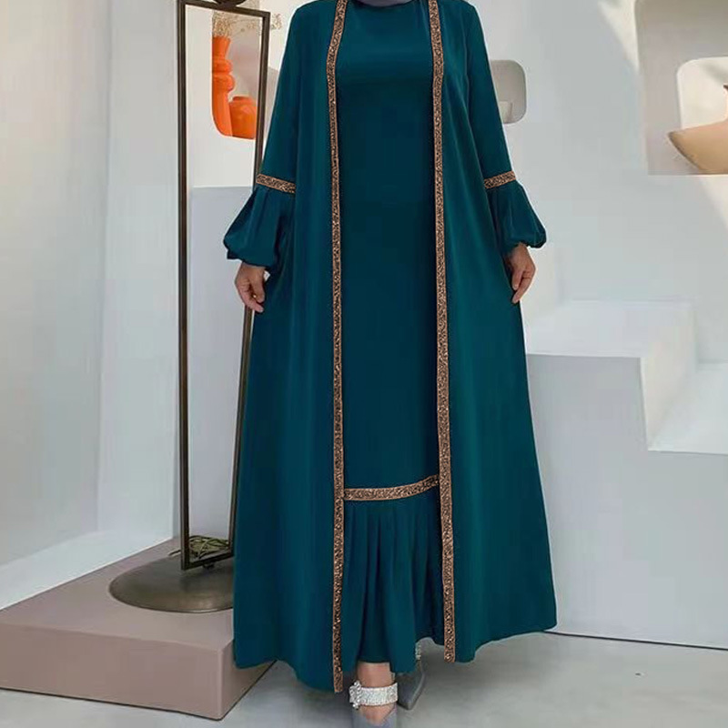 Manufacture solid eid abaya dubai turkey muslim fashion new two piece abaya women muslim dress 2023 turkey for women