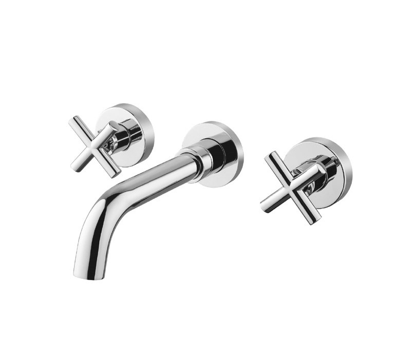 double handle  wall concealed water faucet luxury cold hot sanitary wares three hole wall mounted basin faucet