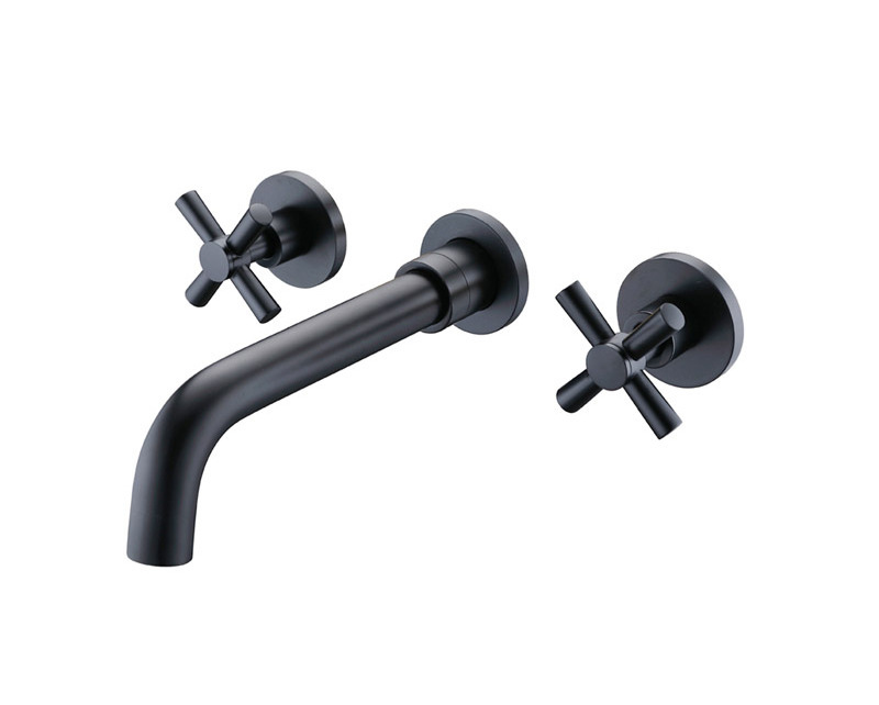 double handle  wall concealed water faucet luxury cold hot sanitary wares three hole wall mounted basin faucet