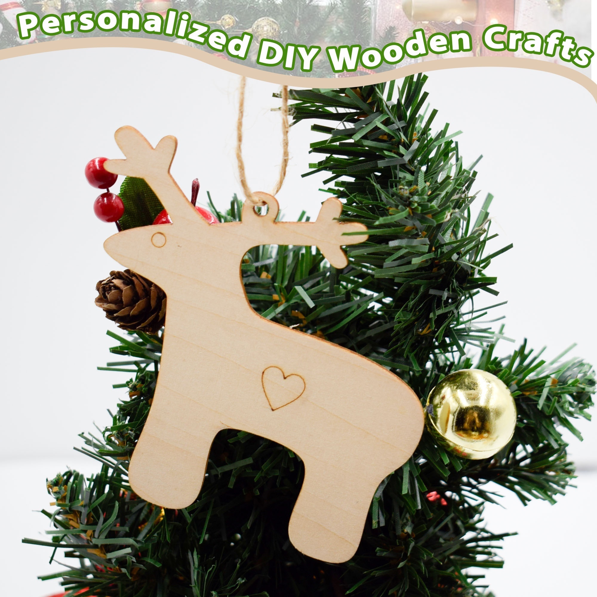 Factory wholesale wooden christmas pendant Christmas Snowflake, Reindeer, Stocking ornaments wooden Christmas ornament