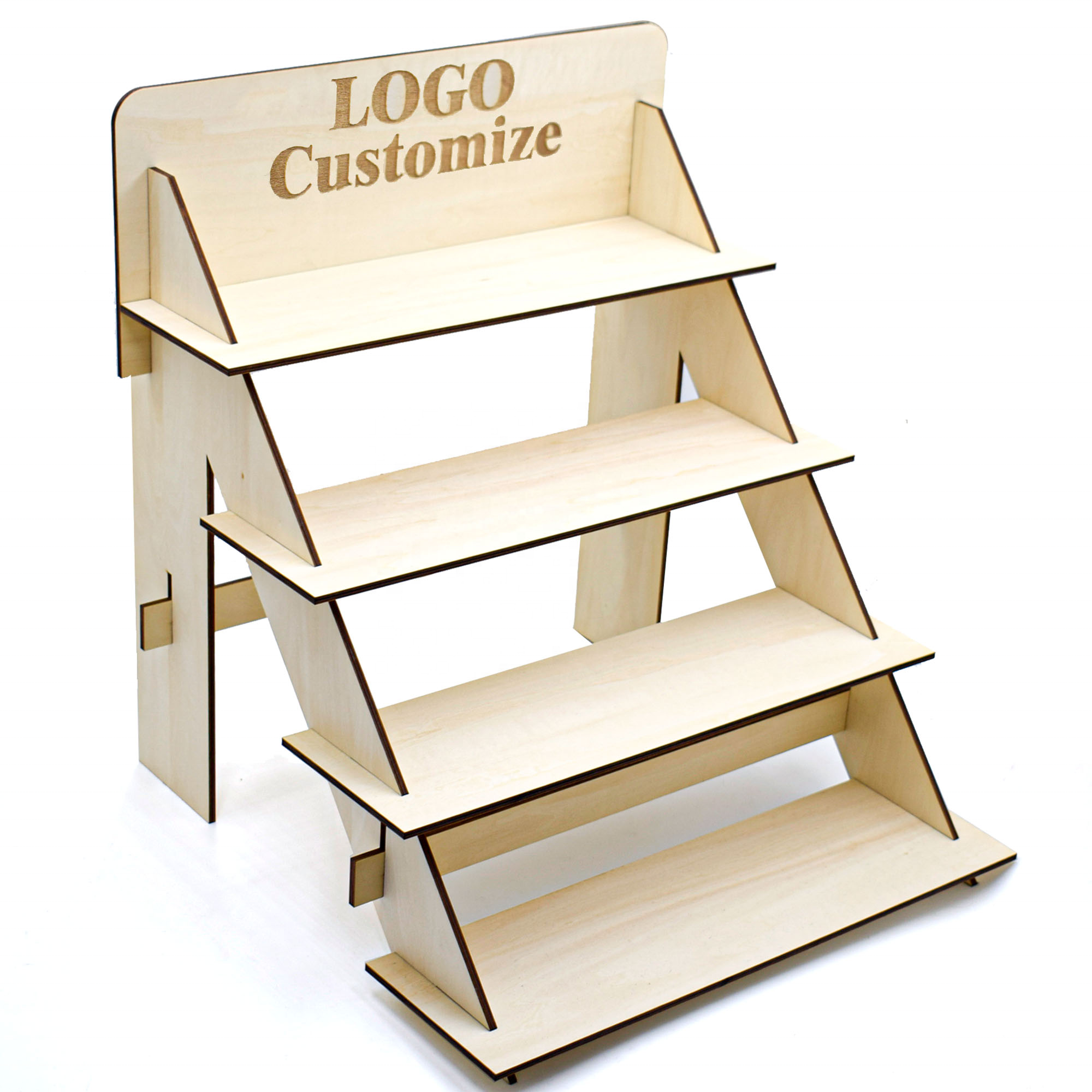 Customized retail display wood stand, versatile wooden display shelves for trade shows and retail displays in farmers' markets