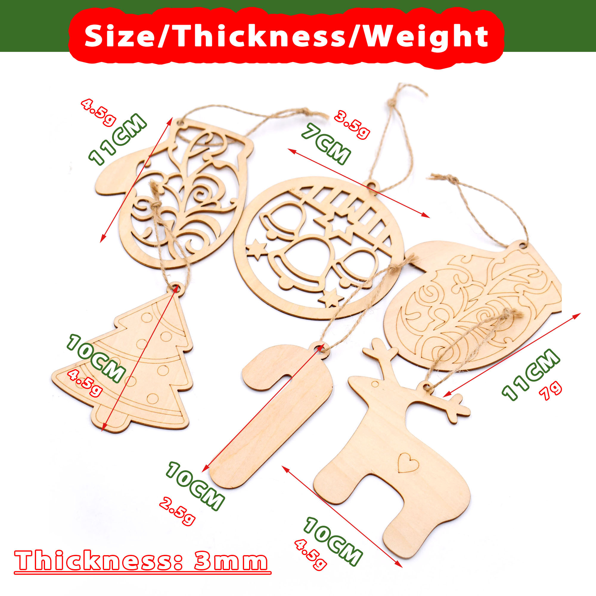 Factory wholesale wooden christmas pendant Christmas Snowflake, Reindeer, Stocking ornaments wooden Christmas ornament