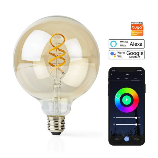 Alexa Tuya App Control Wireless Wifi Smart RGB Colored LED Filament Bulb E27/E26/B22 G80 G95 G125 Wifi Light for Indoor