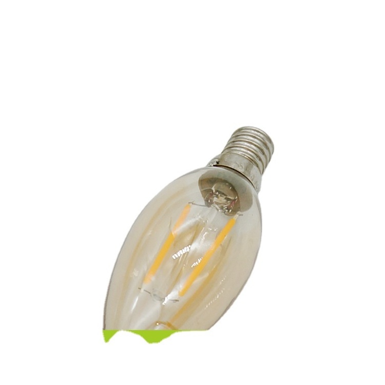 E26/E27 base warm white 2 watt dimmable CA35 candle tail LED filament bulb with clear shell