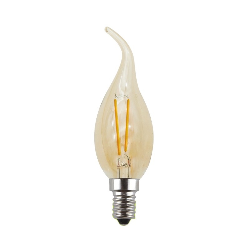 E26/E27 base warm white 2 watt dimmable CA35 candle tail LED filament bulb with clear shell